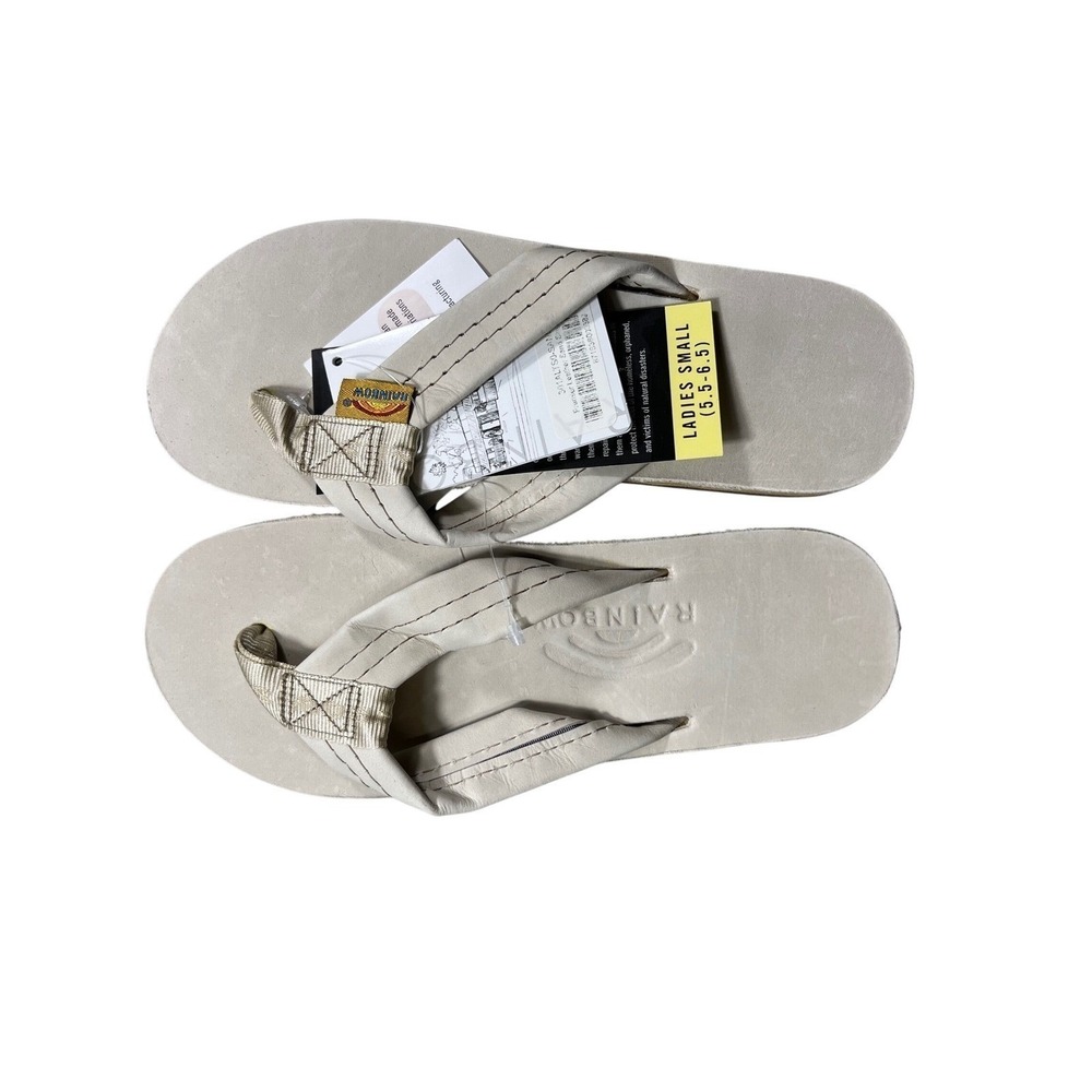 Rainbow Womens Small Beige Leather Sandals Thong Flip Flops New With Tags